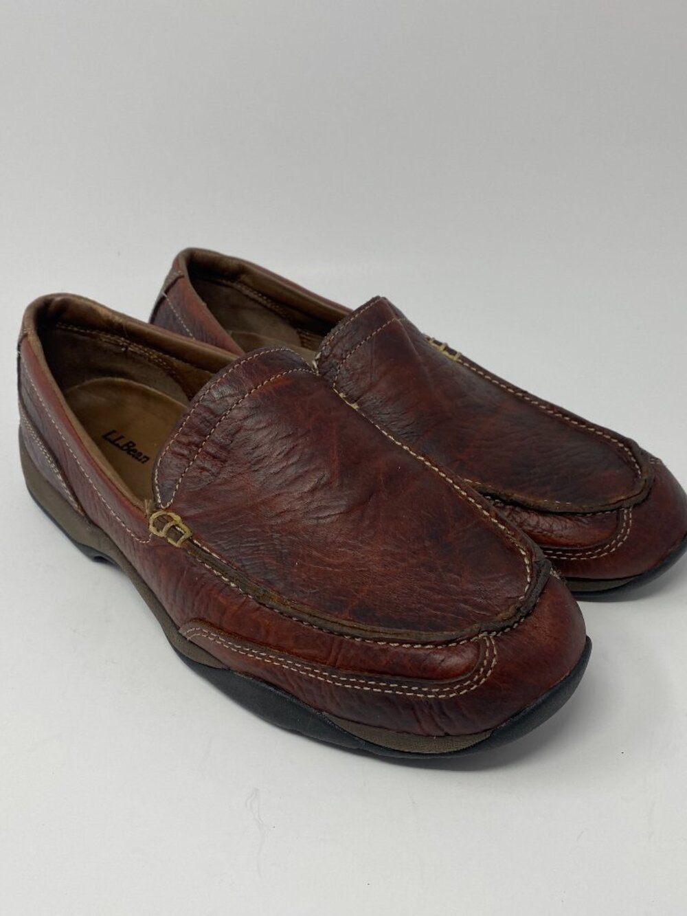 LL Bean Casco Bay Venetian Loafers Boat Mocs Mens 10 E Brown Leather Casual